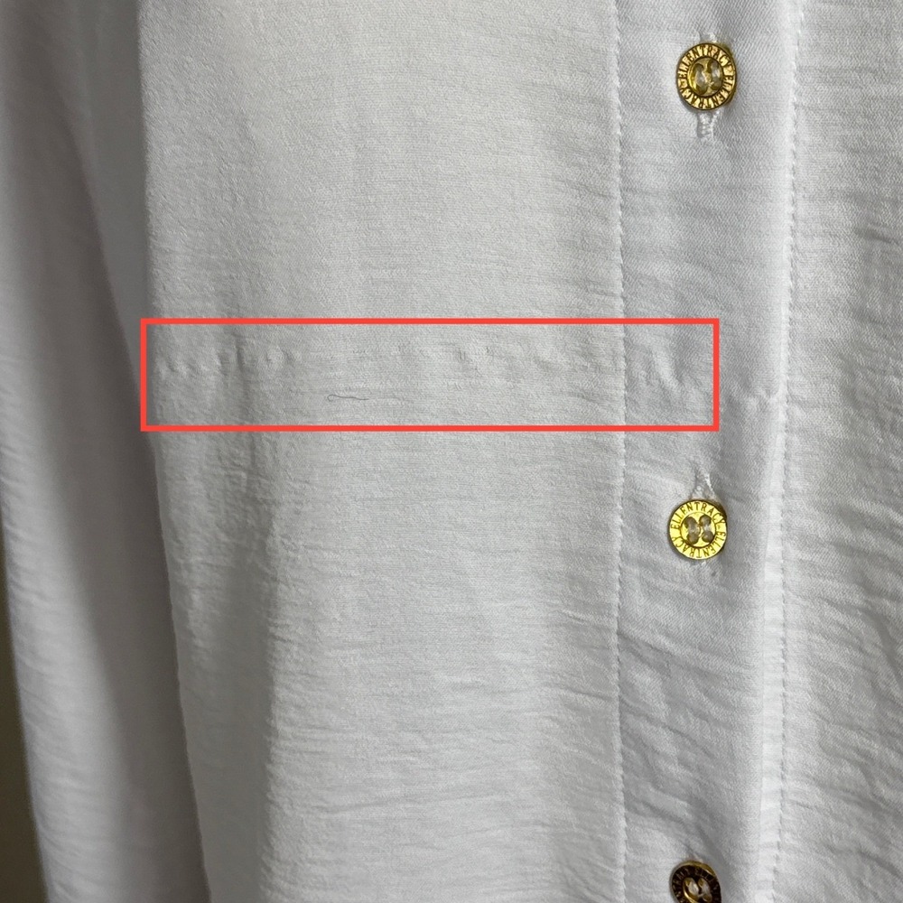Ellen Tracy Womens White Textured Long Sleeve Button Down Blouse Gold Buttons XS - Picture 5 of 8